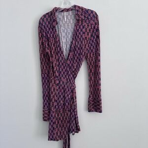 Free People Women's Wrap Mini Dress L Pink Boho Y2K Snap Detail
